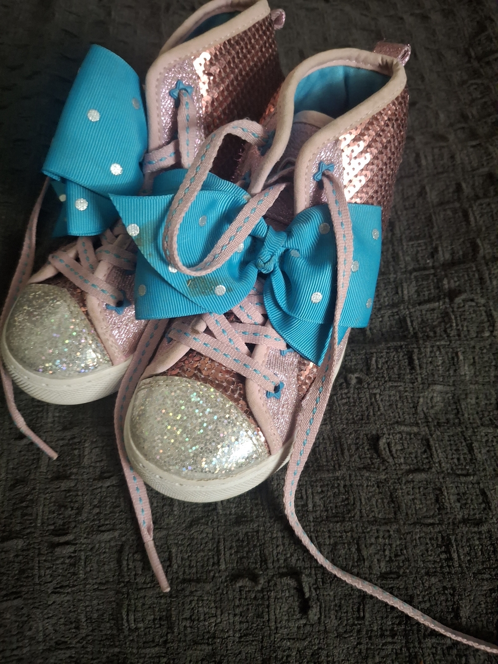 Girls Sparkle High-Top Sneakers with Blue Bow - Pink Glitter